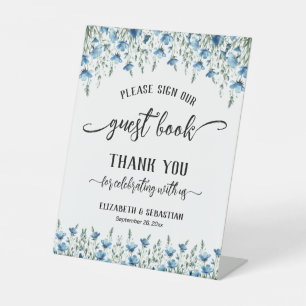 Signe De Table Fleurs sauvages bleu poussiéreux, veuillez signer