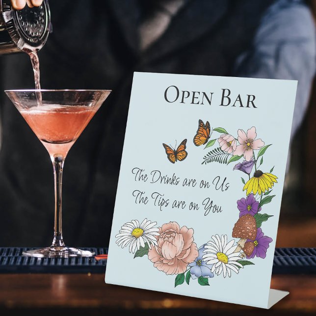 Signe De Table Fleurs sauvages Champignons bleus floraux (Créateur téléchargé)