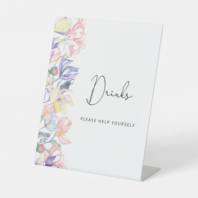 Signe De Table Fleurs sauvages d'aquarelle Boissons vous aider (Recto)
