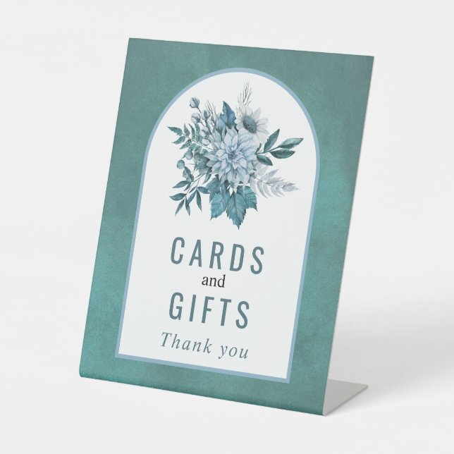 Signe De Table Fleurs turquoises et bleu aqua et mariage de feuil (Recto)