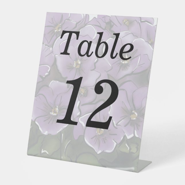 Signe De Table Fleurs Violettes Élégantes Table Numéro de Mariage (Recto)