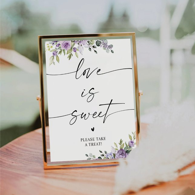 Signe De Table Fleurs Violettes Romantiques L'amour Est Doux Ense (Créateur téléchargé)
