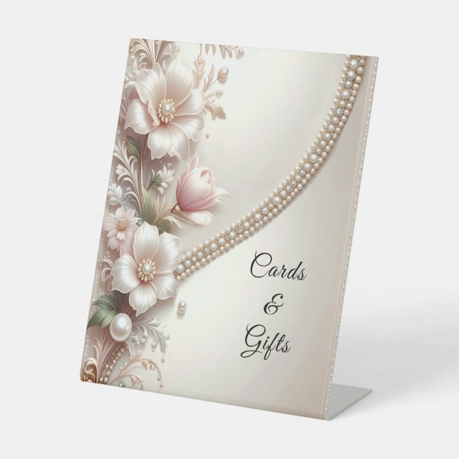 Signe De Table Floral and Pearl Embellishments Tabletop Signs (Recto)
