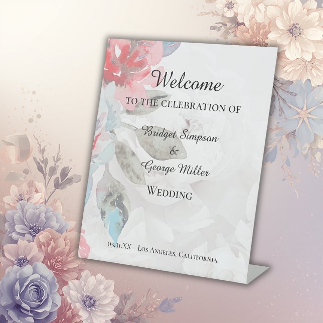 Signe De Table Floral aquarelle fleur sauvage rose mariage (Créateur téléchargé)