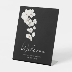 Signe De Table Floral Black White Orchid Baby shower Bienvenue