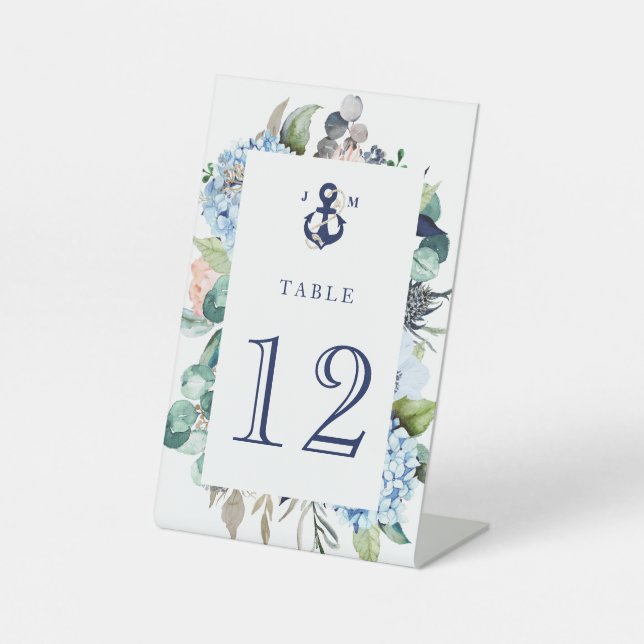 Signe De Table Floral Greenery Marine Ancre Monogramme Mariage (Recto)