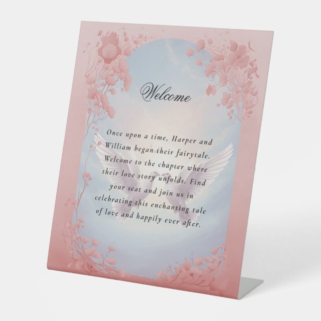 Signe De Table Floral Lovebirds bienvenue mariage (Recto)