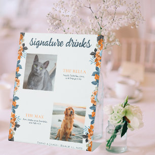 Signe De Table Floral Navy Blue Rust 2 Photo Animal de compagnie 