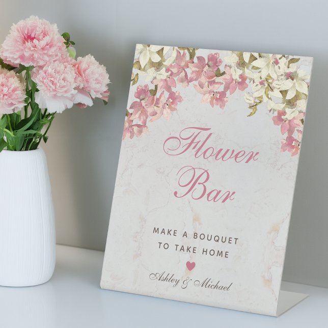 Signe De Table Floral Pink Script Orchidées Marbre Flower Bar (Créateur téléchargé)