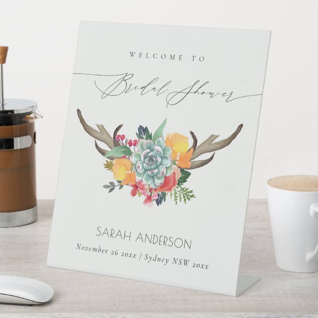 Signe De Table Floral Succulent Antler Boho Fête des mariées d'ac (In SItu)