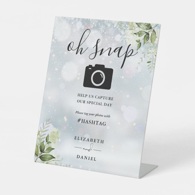 Signe De Table Florales d'hiver Script Oh Snap Photo (Recto)