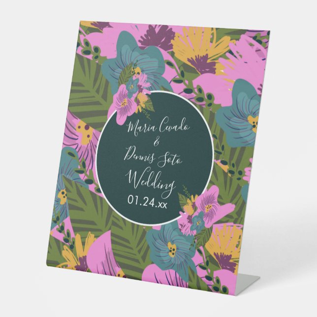 Signe De Table Flore à la main Mariage vert rose gras (Recto)