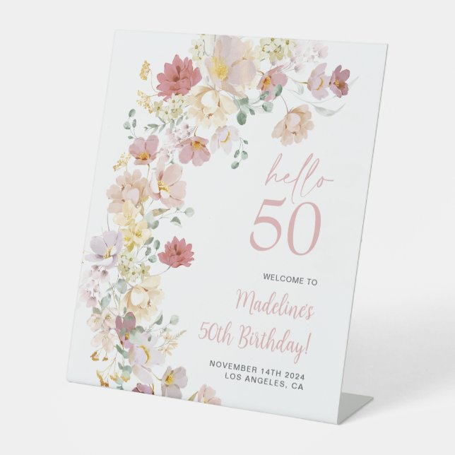 Signe De Table Flore rose pâle 50e anniversaire Bienvenue (Recto)
