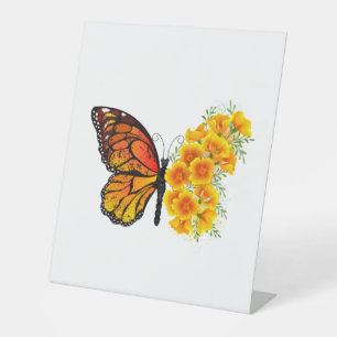 Signe De Table Flower Butterfly with Yellow California Poppy