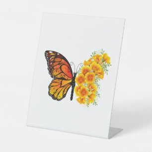 Signe De Table Flower Butterfly with Yellow California Poppy