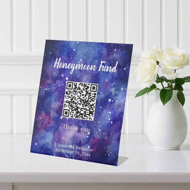 Signe De Table Fonds Lune de Miel QR Code Galaxy Starry Mariage d (Créateur téléchargé)