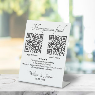 Signe De Table Fonds pour lune de miel avec 2 QR Code
