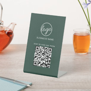 Signe De Table Forest Green Menu Restaurant Business Logo Code QR