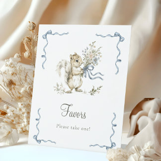 Signe De Table Forest Woodland Blue Bow Squirrel Diaper Raffle 