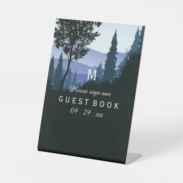 Signe De Table Forêt de bois bleu, Mariage rustique (Recto)