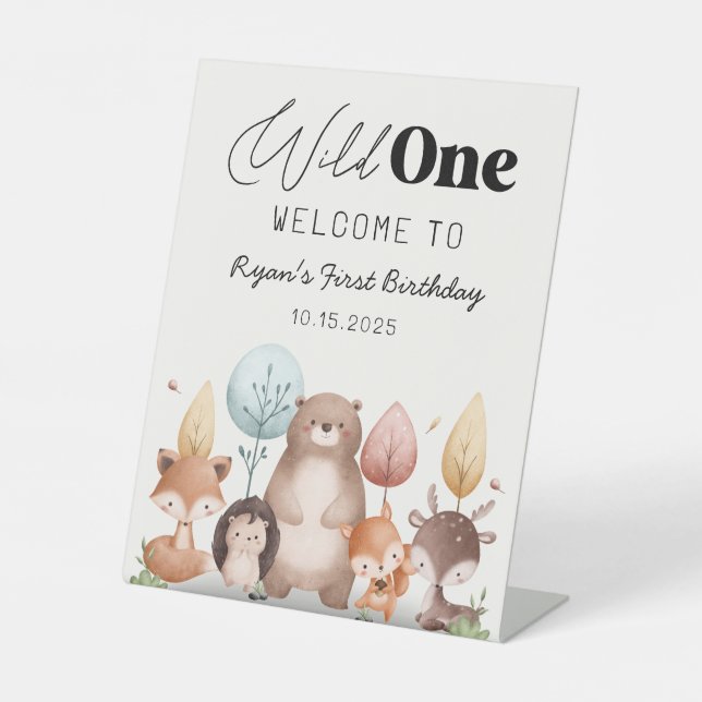 Signe De Table Forêt sauvage d'une mignonne Bois Animaux Annivers (Recto)