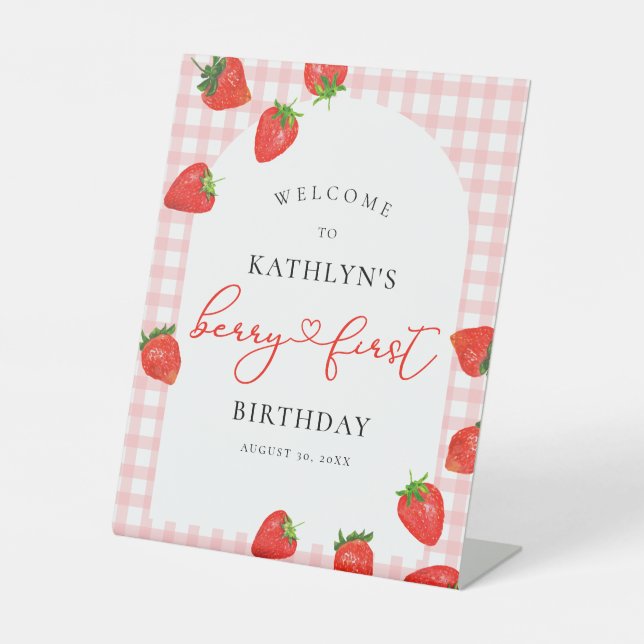 Signe De Table Fraise Premier anniversaire Berry rose Bienvenue (Recto)