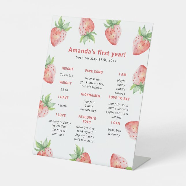 Signe De Table Fraise Premier anniversaire Jalon Anniversaire (Recto)