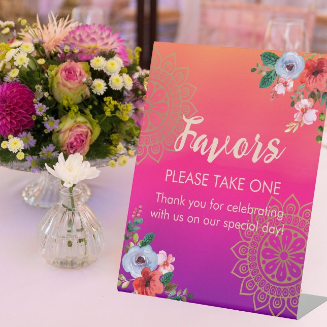 Signe De Table Fuchsia rose orange violet brillant et gras floral (Créateur téléchargé)