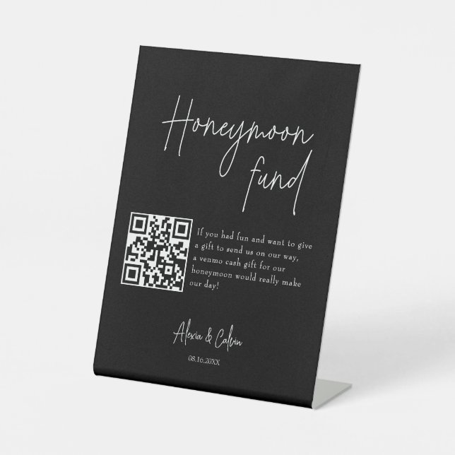 Signe De Table Fun de lune de miel | Mariage de code QR de script (Recto)