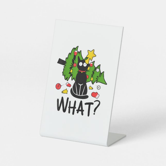 Signe De Table Funny Black Cat Christmas Tree Merry Santa Humor C (Recto)