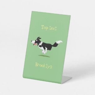 Signe De Table Funny Border Collie chien en course dessin animé
