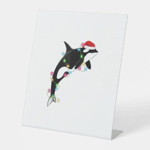 Signe De Table Funny Orca Tueur Baleine Santa Chapeau Mer de Noël