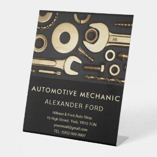 Signe De Table Garage de mécanicien automobile Acier doré métalli