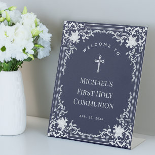 Signe De Table Garçon Première Sainte Communion Marine Bleu Bienv