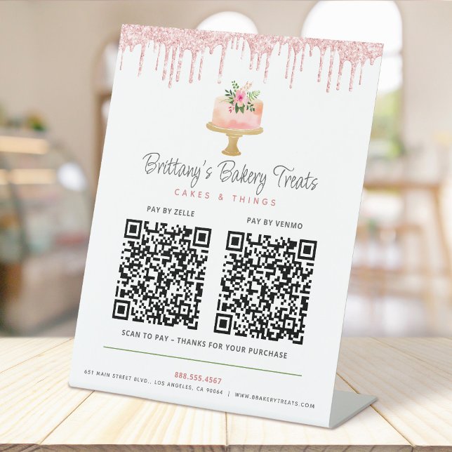 Signe De Table Gâteau Blush Rose 2 Code QR Payer ici Pâtisserie P (Créateur téléchargé)