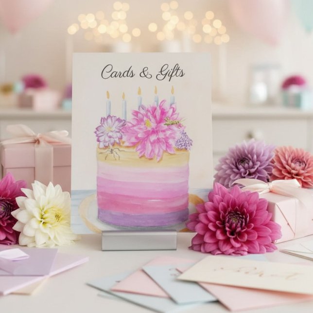 Signe De Table Gâteau d'anniversaire avec Dahlia et insecte de ja (Créateur téléchargé)