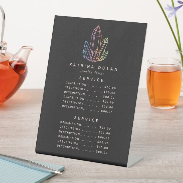 Signe De Table Gemstone Rainbow Quartz Crystal Service Menu Prix (In SItu)