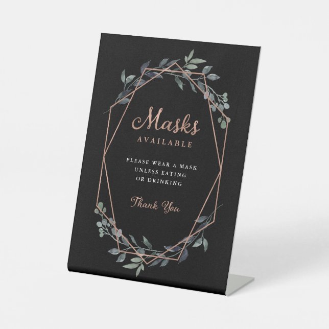Signe De Table Geo vert | Mariage rose Gold | masques en tissus (Recto)