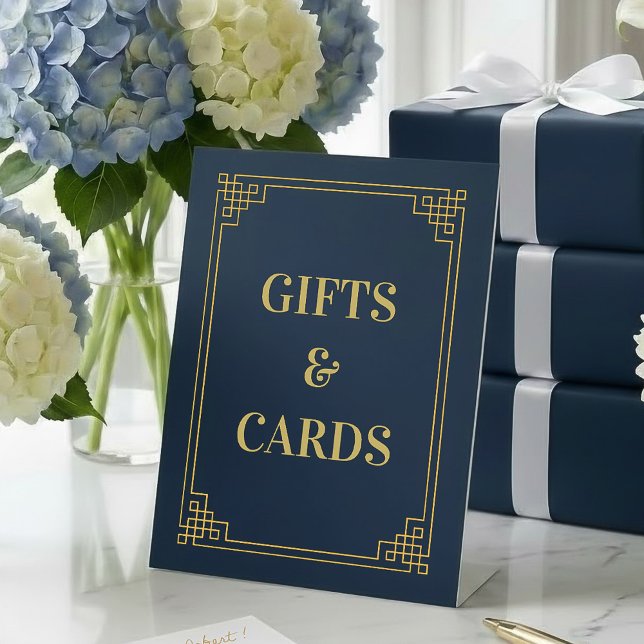 Signe De Table Gifts and Cards Pedestal Sign Chic Navy and Gold (SEE FULL SUITE AT BOTTOM)
