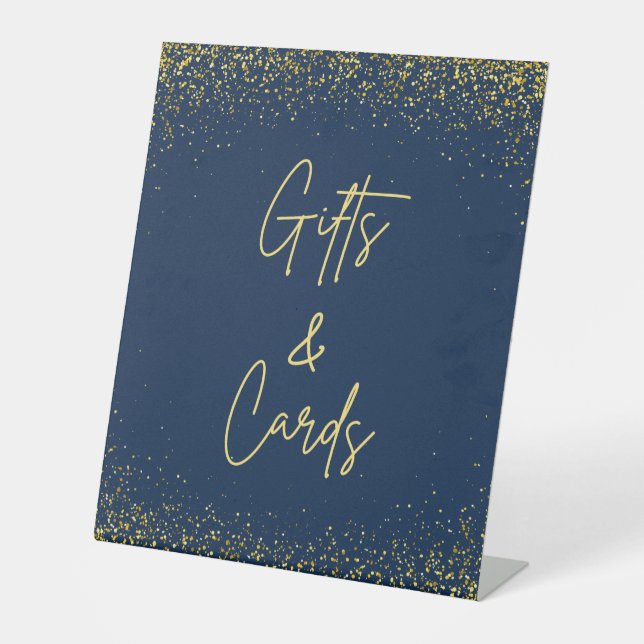 Signe De Table Gifts and Cards Pedestal Sign Navy Gold Confetti (Recto)