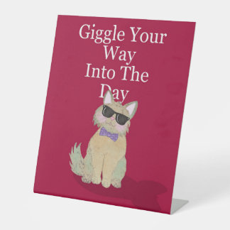 Signe De Table "Giggle" motif de chat avec citation - rouge