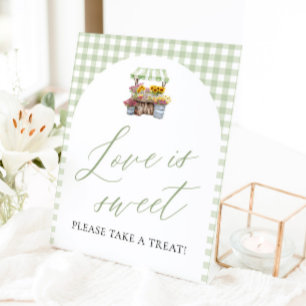 Signe De Table Gingham Vert Fraîchement Du Marché L'amour est Dou