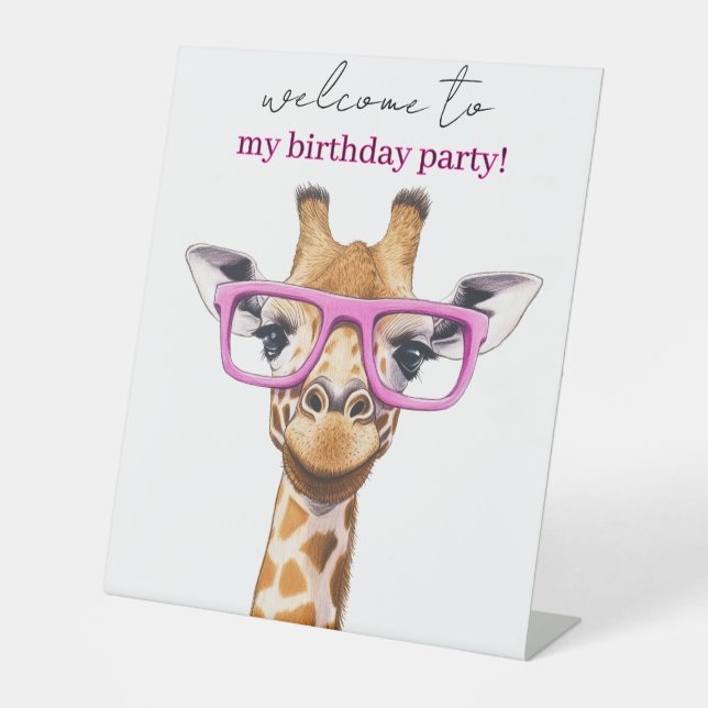 Signe De Table Girafe Mignonne avec Lunettes Roses (Recto)