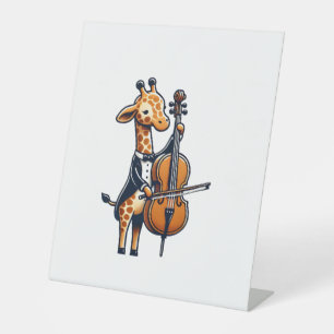 Signe De Table Girafe Mignonne Jouant du Violoncelle Musicien de