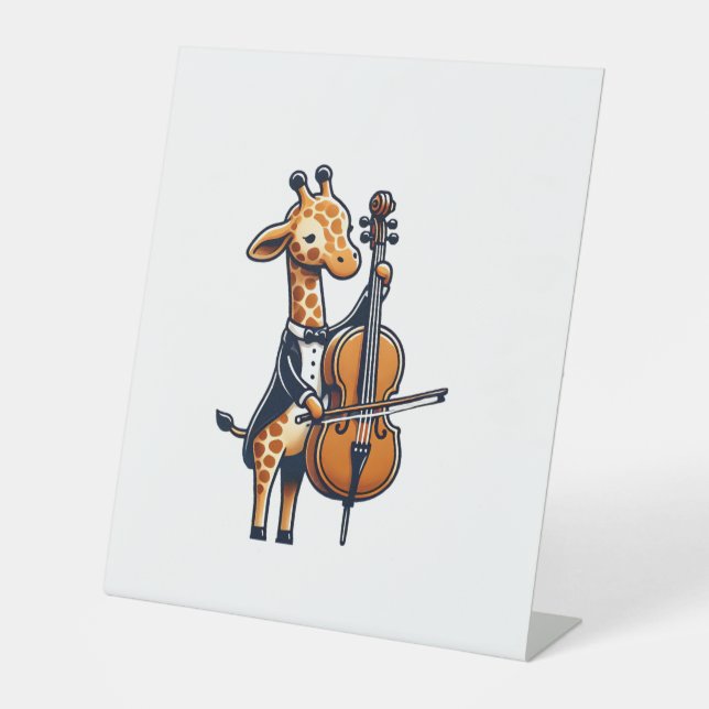 Signe De Table Girafe Mignonne Jouant du Violoncelle Musicien de  (Recto)