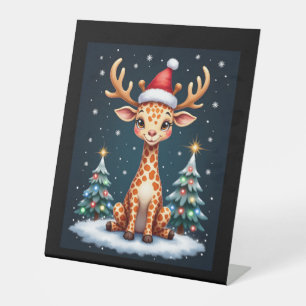 Signe De Table Giraffe Reindeer Casquette Père Noël Christmas Tre