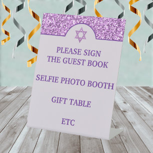 Signe De Table Glam Purple Créez votre propre Bat mitzvah élégant