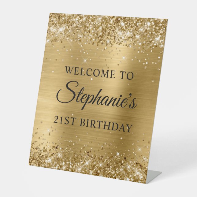 Signe De Table Glittery Gold Foil 21e anniversaire (Recto)