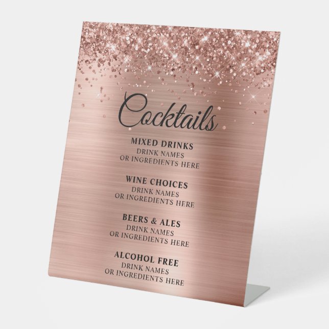 Signe De Table Glittery Rose Gold Foil Cocktails Bar Menu (Recto)