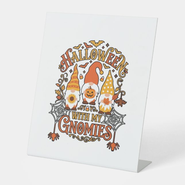 Signe De Table Gnomes d'Halloween Citrouille Toile d'Araignée Cha (Recto)